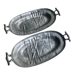 Pair Everlast Forged Bali Bamboo Handled Trays, Circa 1950