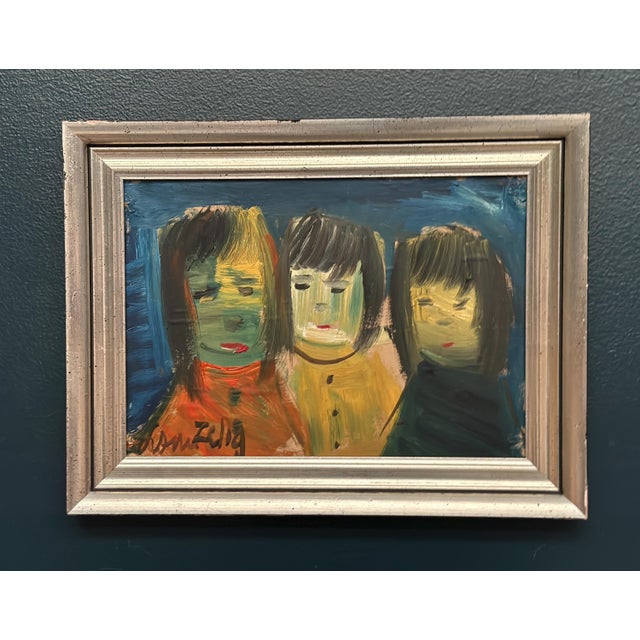 Louis Zelig, Three Little Children, 1960s, Oil Painting on Panel, Framed For Sale - Image 9 of 13