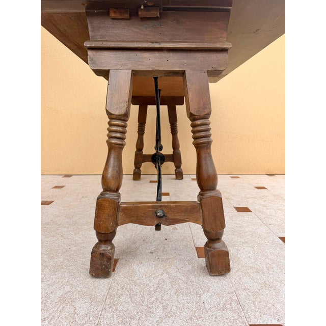 Spanish Drop-Leaf Console Table With Iron Stretchers, 1940s For Sale - Image 10 of 11