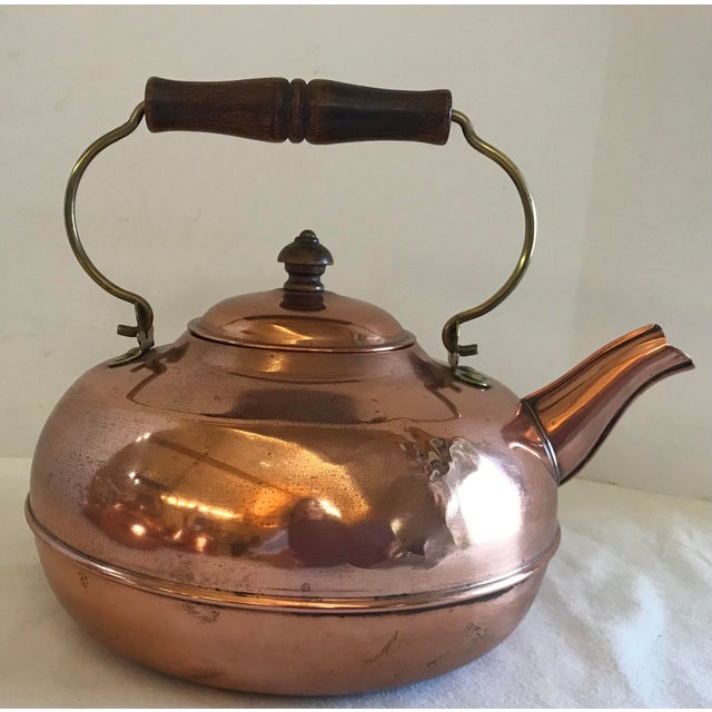 Vintage Copper Tea Kettle With Wooden Handle Chairish