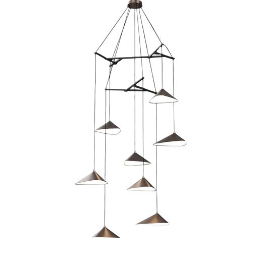 Emily V8 Vertical Pendant Light in Steel with Dark Bronze Finish by Moss Objects For Sale