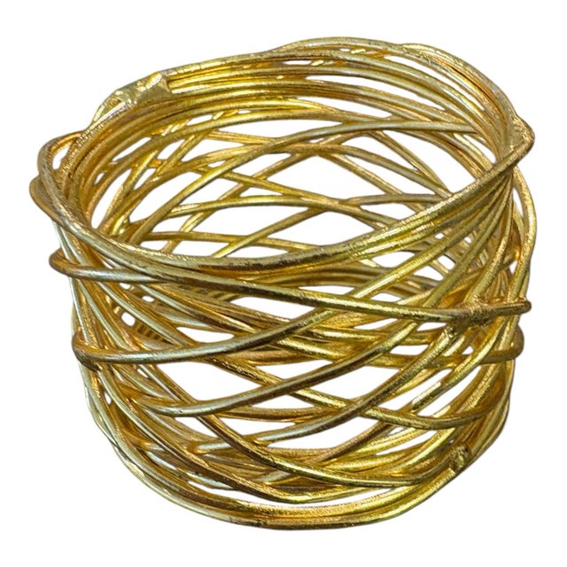 Mid-Century Modern Vintage Sculptural Gold-Tone Woven Metal Napkin Rings – Set of 14 For Sale - Image 3 of 8