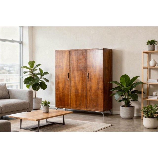 Bauhaus Wardrobe in Chromed Steel and Walnut by Slezak, Czech, 1930s For Sale - Image 9 of 10