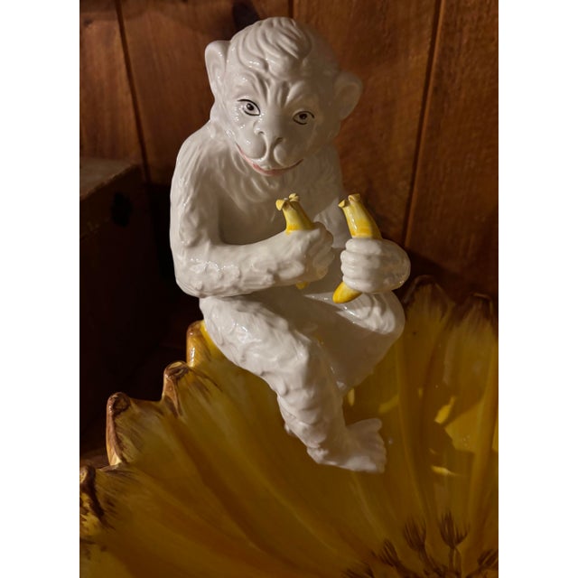 Traditional 1970s Large Vintage Majolica Porcelain Decorative Vessel With Monkeys and Bananas For Sale - Image 3 of 5