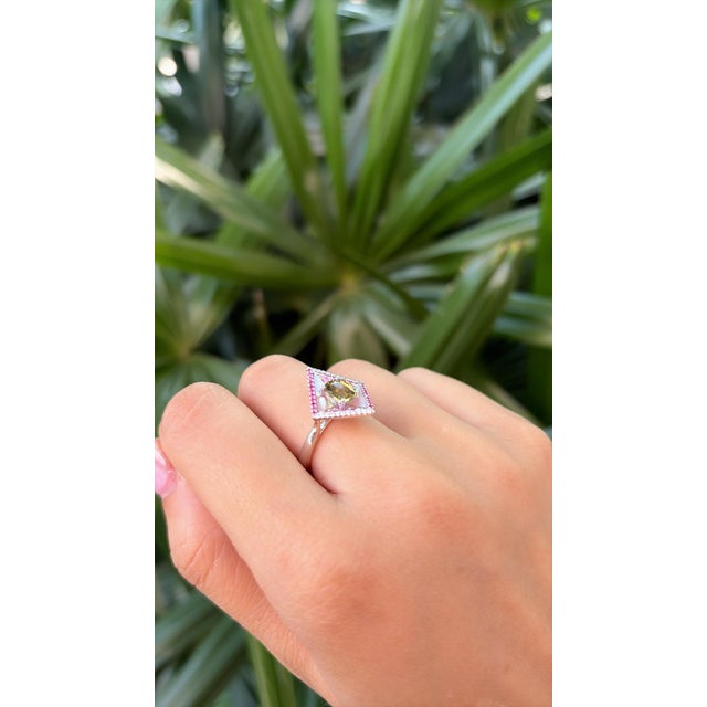 Set in Platinium 900, 3.18 Carats, Imperial Topaz & Diamond Engagement Ring Size 7 For Sale - Image 9 of 13
