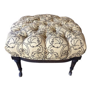 Antique Black & Sunny Yellow Floral Footstool Ottoman For Sale