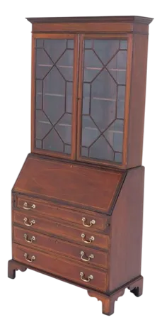 Sheraton Revival Mahogany Bookcase Secretaire