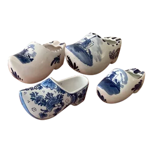 Vintage Collection of Delft Blue Dutch Handpainted Shoes, Made in Holland- 4 Pieces