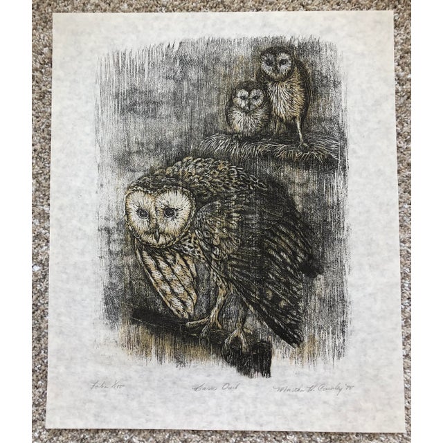 1975 Martha Cawley Woodblock Print, Barn Owls, #1/100 For Sale In Baltimore - Image 6 of 6