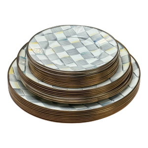 Mackenzie Childs Enamelware Sterling Check Dinnerware, Set of Twenty-Six