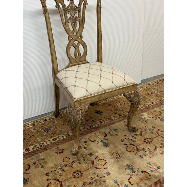 Wood Maitland Smith Trellis Print Chippendale Style Arm Chair For Sale - Image 7 of 12