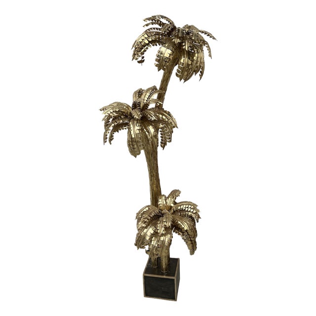 Large Brass Palm Tree Floor Lamp with 3 Trunks, 2010s For Sale