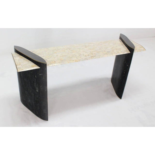 Black Mid Century Modern Maitland Smith Tessellated Tile Stone Console Table For Sale - Image 8 of 8