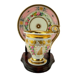 19th Century, Old Paris Gilt Porcelain Floral Cup & Saucer Set For Sale