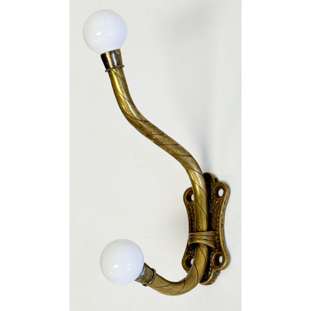 Early 20th Century Vintage French Style Brass and Ceramic Wall Hook For Sale - Image 5 of 6