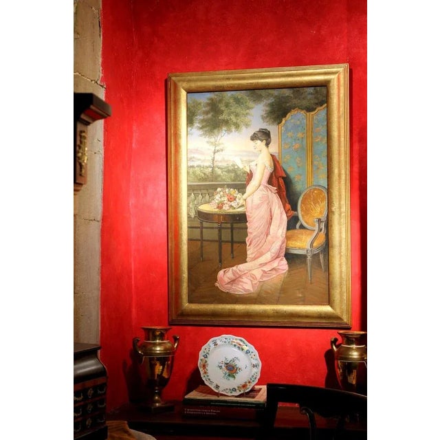 Blue Portrait of Italian Lady with Florentine Landscape, 1890, Oil on Canvas, Framed For Sale - Image 8 of 10