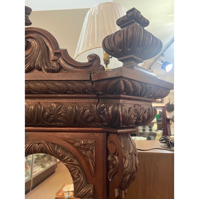 French Hand Carved Dressing Cabinet With Mirrors Armoir Vines Fruit Lions Head Late 19th C For Sale - Image 10 of 12