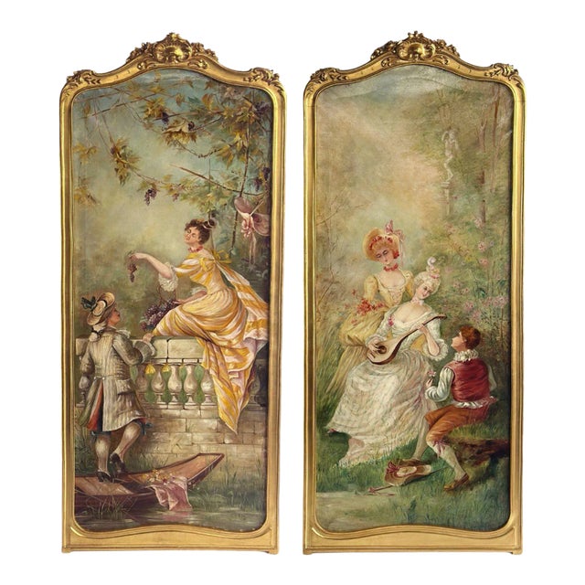 Pair of French Late 19th Century Tall Oil on Canvas Paintings For Sale