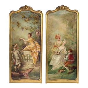 Pair of French Late 19th Century Tall Oil on Canvas Paintings