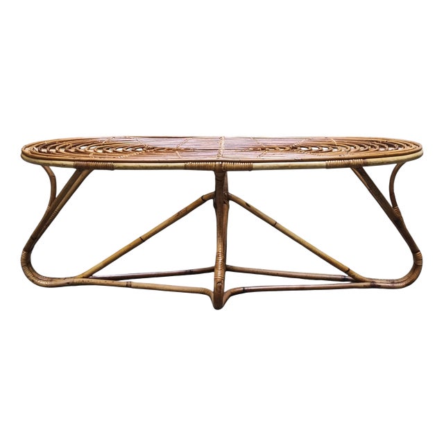 Wowen Rattan Coffee Table attributed to Tito Agnoli, Italy, 1960s For Sale