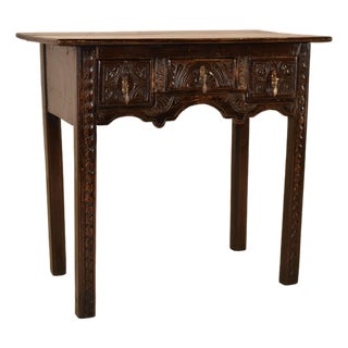 18th Century English Hand-Carved Oak Lowboy For Sale