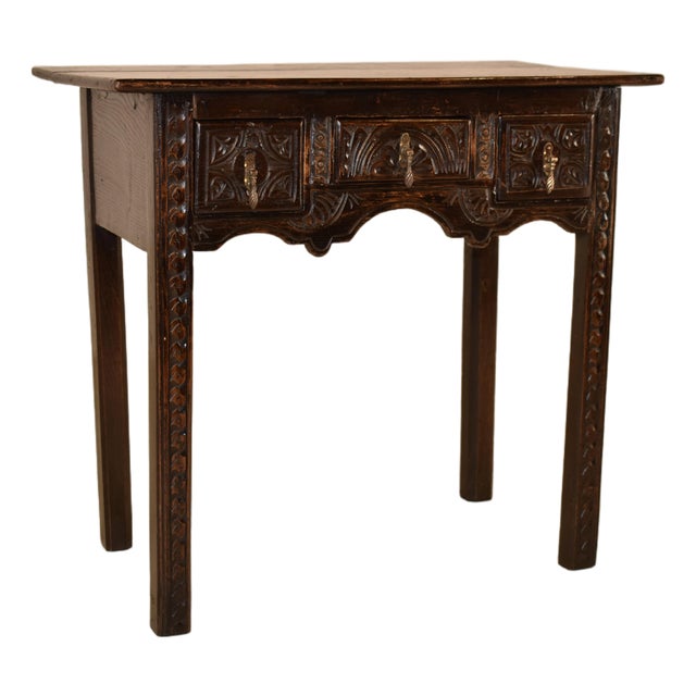 18th Century English Hand-Carved Oak Lowboy For Sale