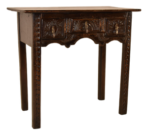 18th Century English Hand-Carved Oak Lowboy