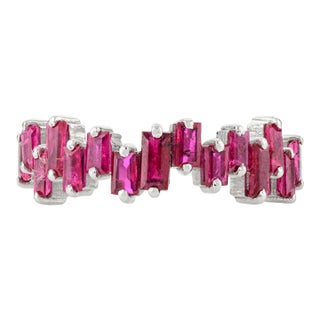 Baguette Cut Ruby Gemstone Ring in 14k White Gold Size 5.5 For Sale