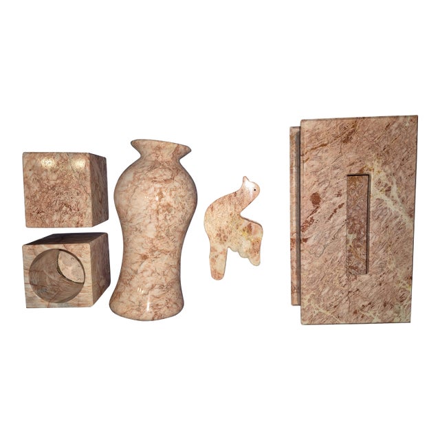 Mid 20th Century 5-Piece Postmodern Pink & Cream Marble Bathroom Vanity Set Fd For Sale