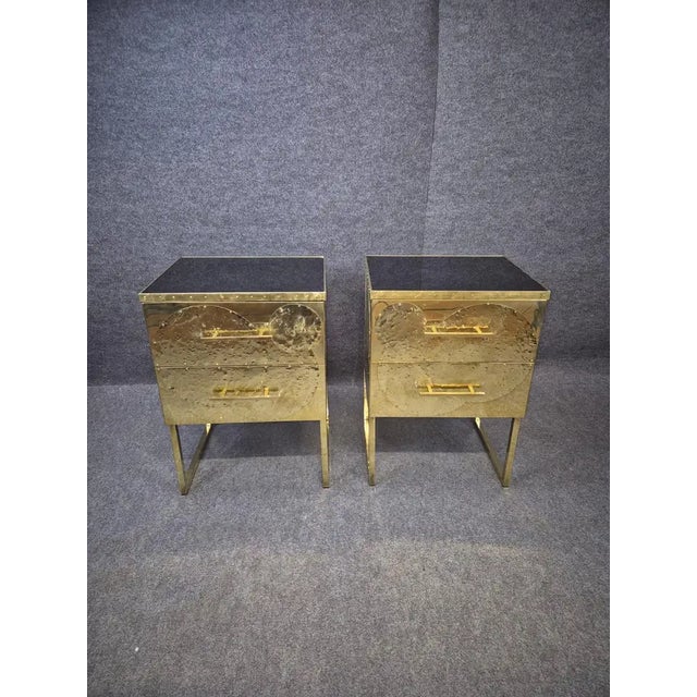 Modern Style Brass and Glass Bedside Tables - a Pair For Sale - Image 6 of 7