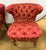 Red Pair of Chinoiserie Tufted Red Barrel Back Slipper Chairs For Sale - Image 8 of 11