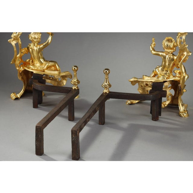 Louis XV Style Andirons in Gilt Bronze, Set of 2 For Sale - Image 18 of 18