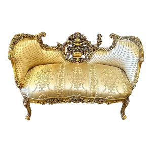 French Style Gold Tufted Settee With Gold Details