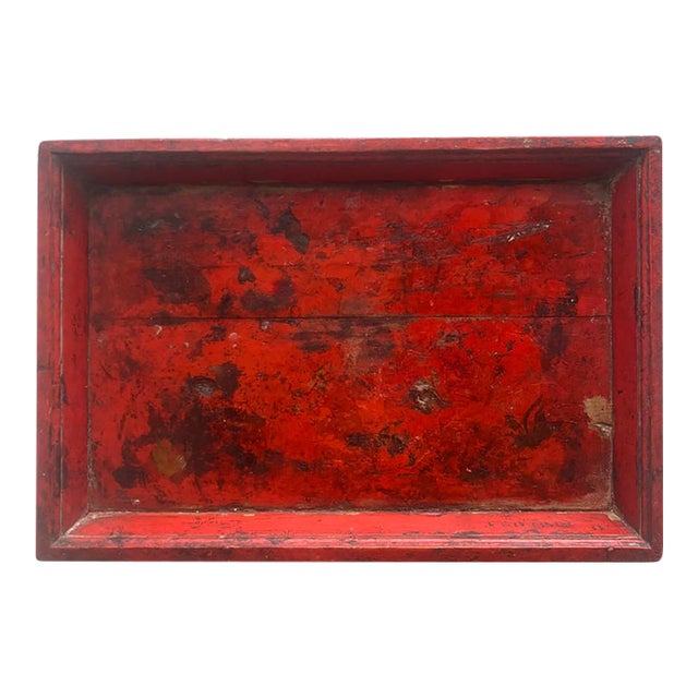 Antique Chinese Lacquer Tray With Great Patina For Sale