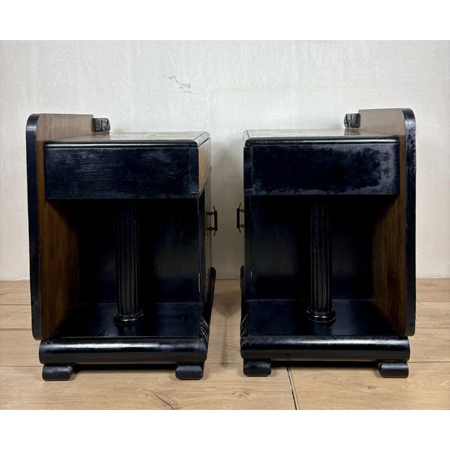 Art Deco Nightstands with Columns, 1940, Set of 2 For Sale - Image 9 of 12