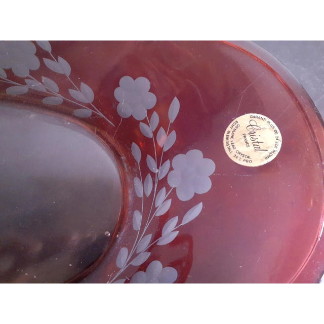 Vintage Cristal D Arques France Oval Etched Bowl For Sale - Image 4 of 5
