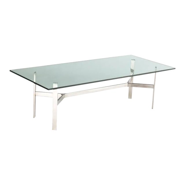 Rectangular 1970's Polished Steel Base Coffee Table For Sale