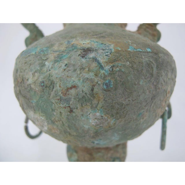 Bronze Chinese Archaic Bronze Ware Fengshui Ritual Vessel Hu Vase With Dragon Handles For Sale - Image 8 of 14