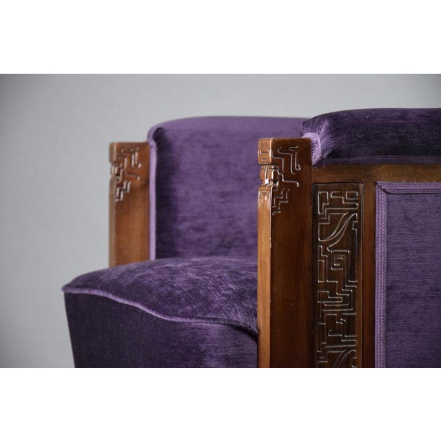 Art Deco Jatoba Wood and Purple Velvet Lounge Chair, 1930 For Sale - Image 6 of 13
