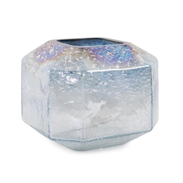 Kenneth Ludwig Chicago Lonsdale Iridescent Low Glass Vase For Sale - Image 4 of 11
