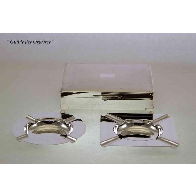 Mid-Century Modern 1970’s New Silver Wood Lined Cigarette Box , Guilloché For Sale - Image 3 of 6
