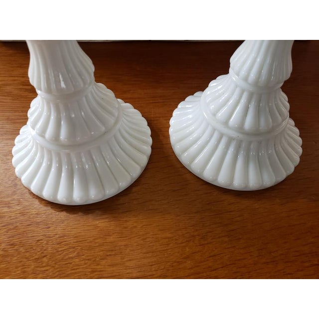 Pair of 1950s Imperial Milk Glass Candle Holders Belknap Collection Atterbury White Glass For Sale - Image 4 of 7