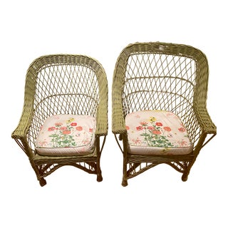 Vintage Bar Harbor Style Wicker Armchairs - Set of 2 For Sale