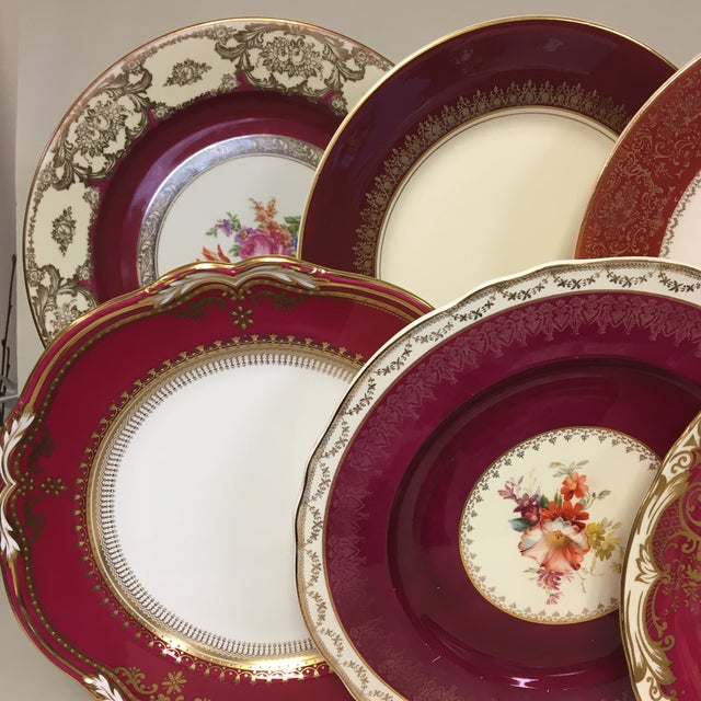 Mixed Vintage Burgundy Rim Dinner Plate Set of 10 Chairish