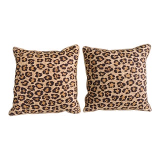 Leopard Woven Square Decorative Pillows - Set of 2 For Sale