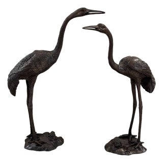 Large Burnished Brass Heron Sculptures, Italy, 1970, Set of 2 For Sale