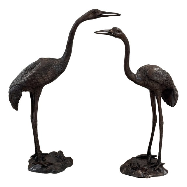 Large Burnished Brass Heron Sculptures, Italy, 1970, Set of 2 For Sale