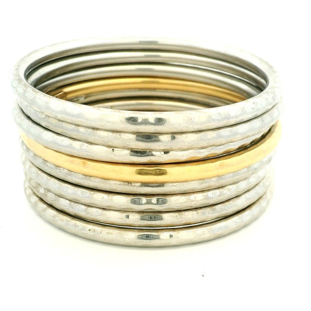 Roberto Coin Martellato 18k Gold and Sterling Silver Set of Eight Bangles For Sale In Miami - Image 6 of 11