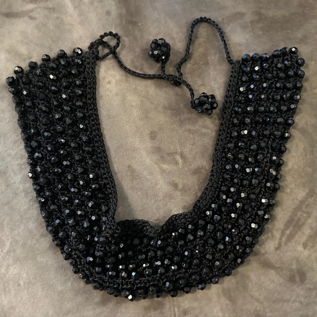 1930s Woven Jet-Black Faceted Crystals Italian Multi-Strand Necklace For Sale - Image 15 of 18