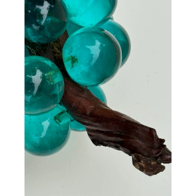 Mid-Century Modern 1950s Vintage Lucite Turquoise Blue Grape Cluster With Wood Stem For Sale - Image 3 of 9